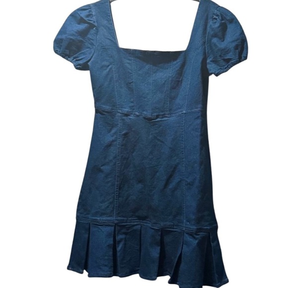 Planet Gold Women's Juniors' Puff-Sleeve Denim Dress (Navy, Medium) - Picture 8 of 11